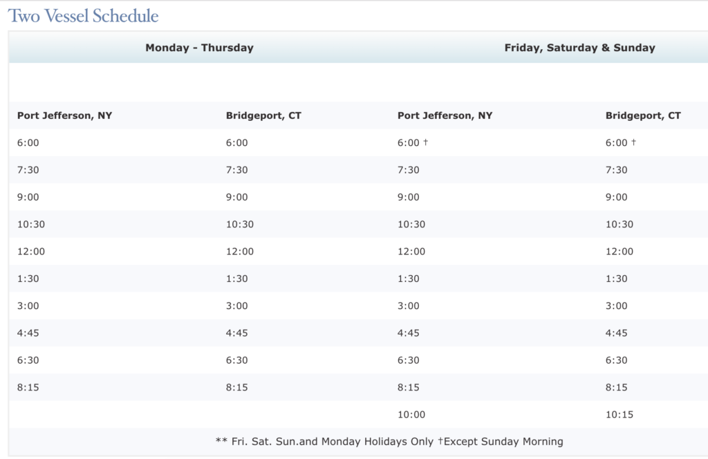 Port Jefferson Long Island Ferry Schedule