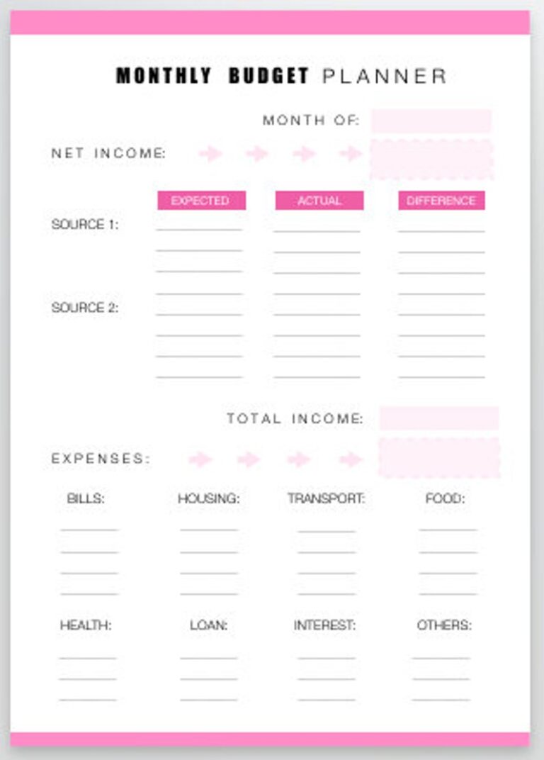 printable budget worksheet